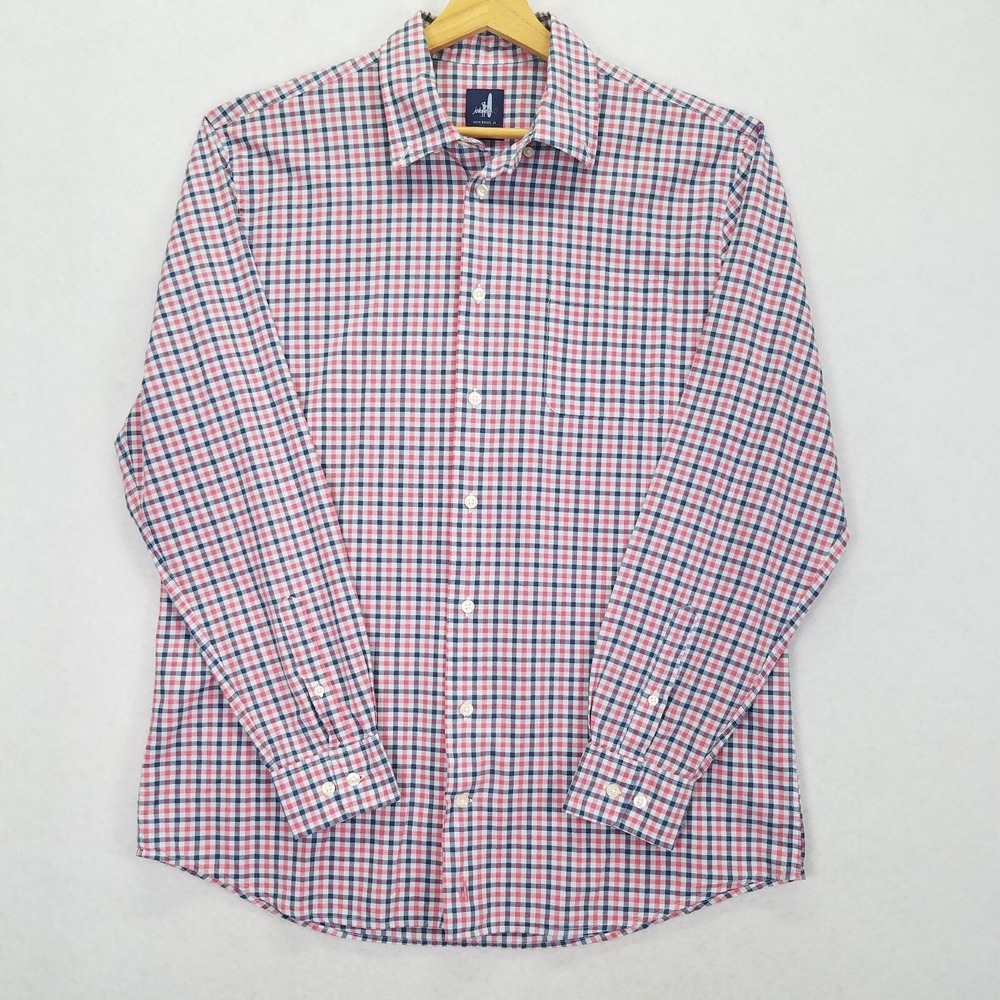 Johnny O Finley Tweener Button Poplin Shirt Men L Check Blue and Red Long Sleeve